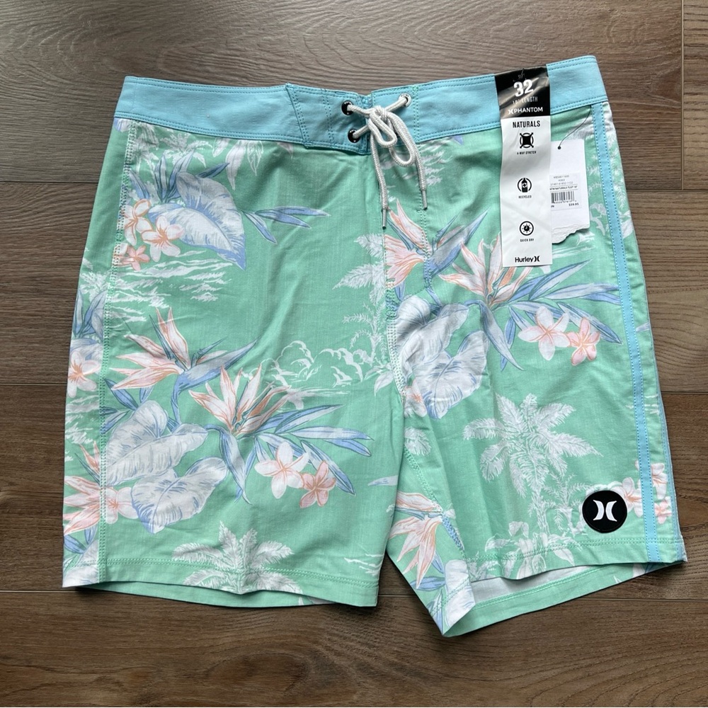 Hurley Men's Phantom Naturals Tailgate 18” Boardshorts Blue Green Floral